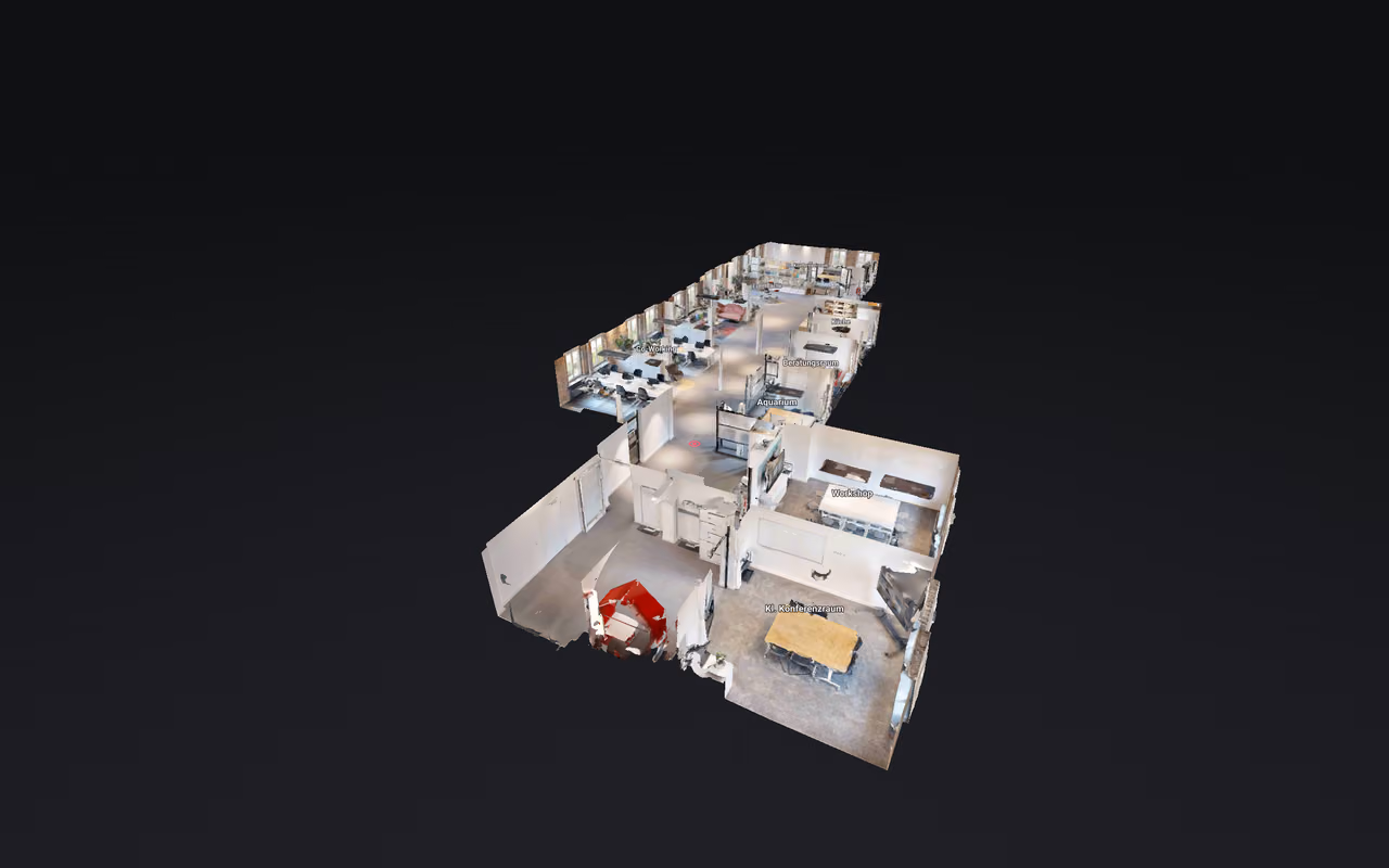 3D-Rundgang von StartMiUp Minden als Modell mit allen Räumen von oben