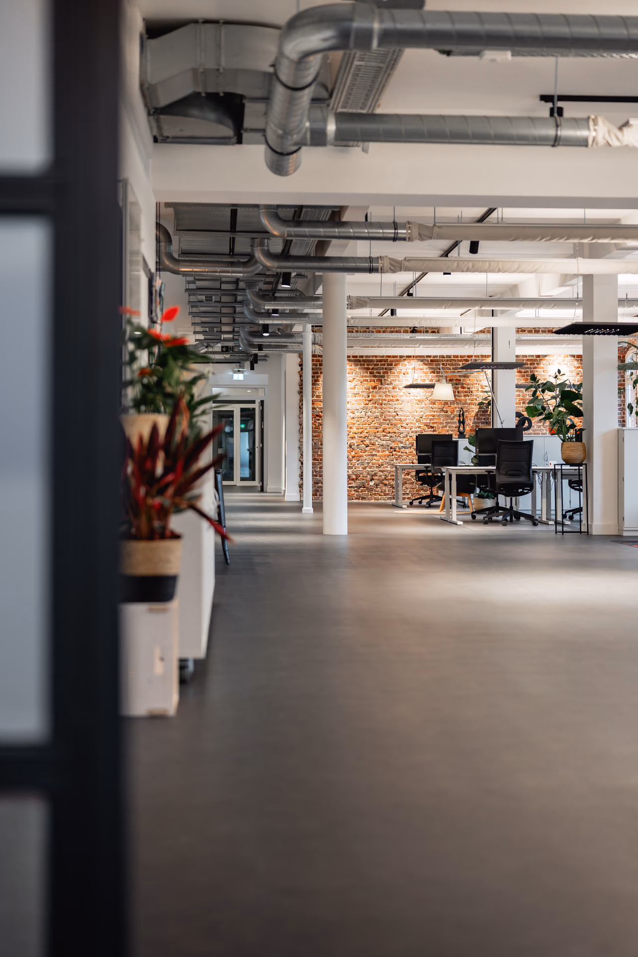 Blick durch einen langen Gang ins Loft von StartMiUp Minden, hochkant wie ein Clip